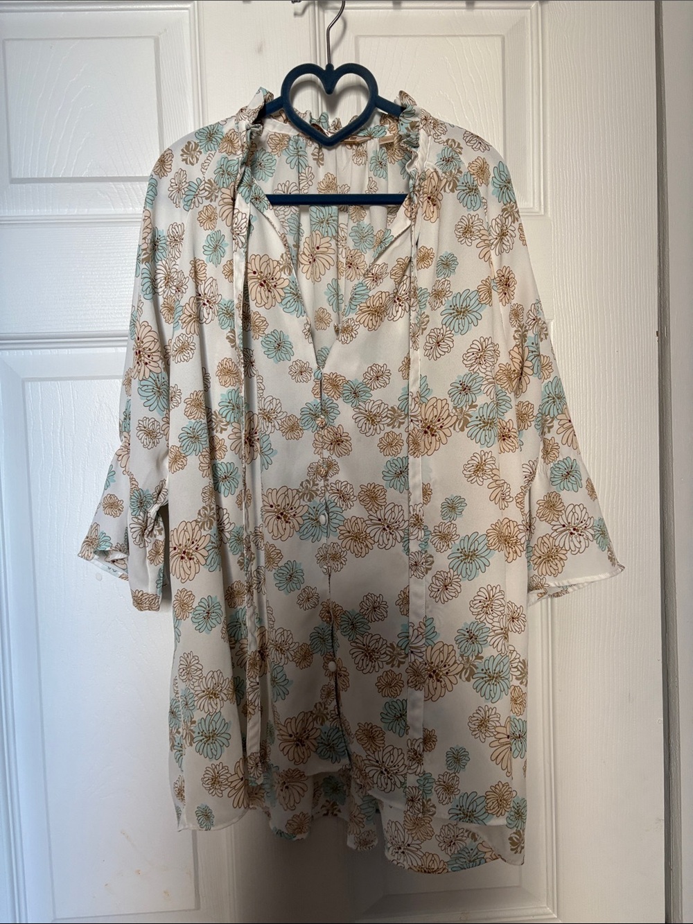 Uniqlo Cream Floral Blouse with Blue and Brown Flowers